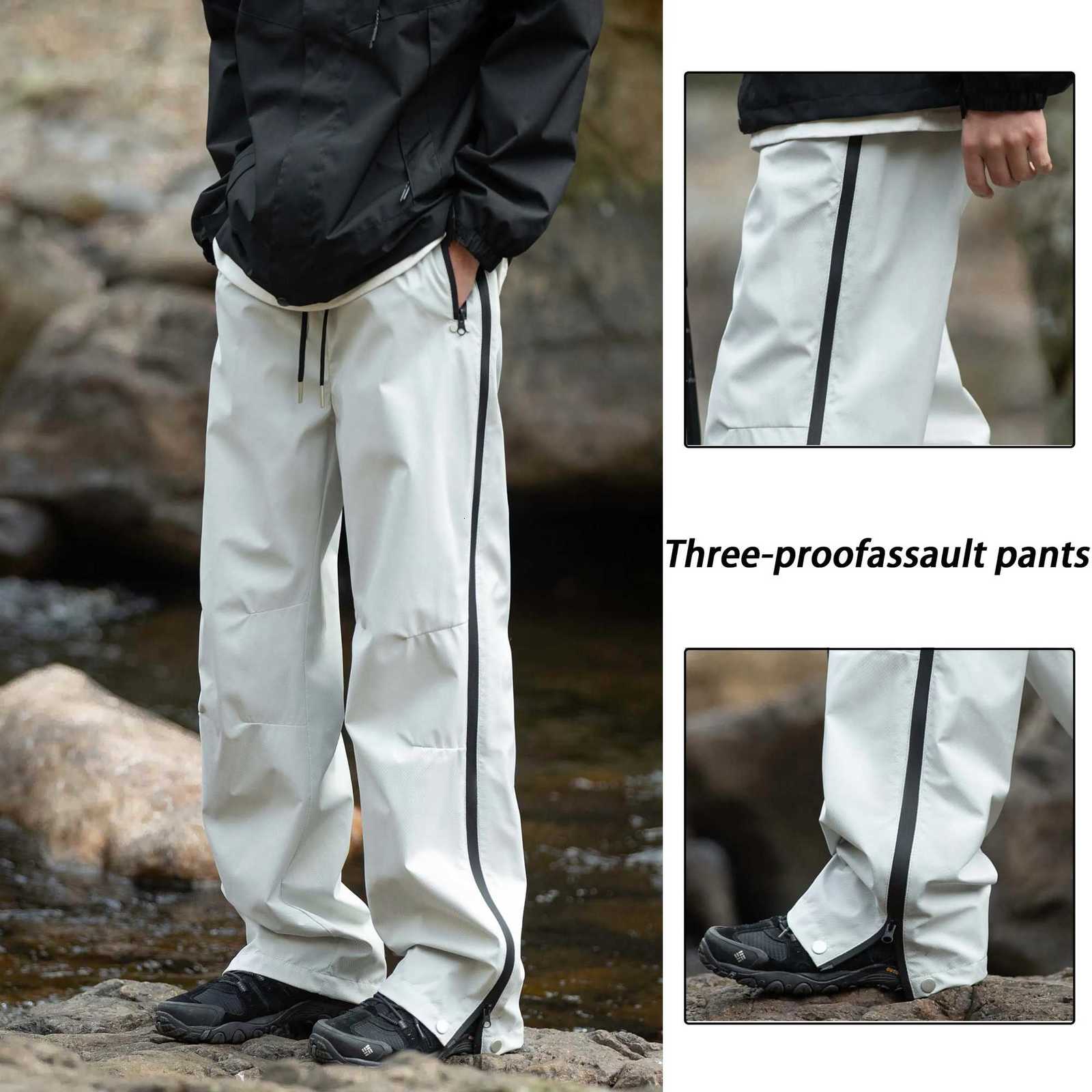 Men Waterproof Straight Side Zipper Cargo Pants Outdoor Windproof Hiking Pants American Sty Trendy Trip Dense Straightg Y251028