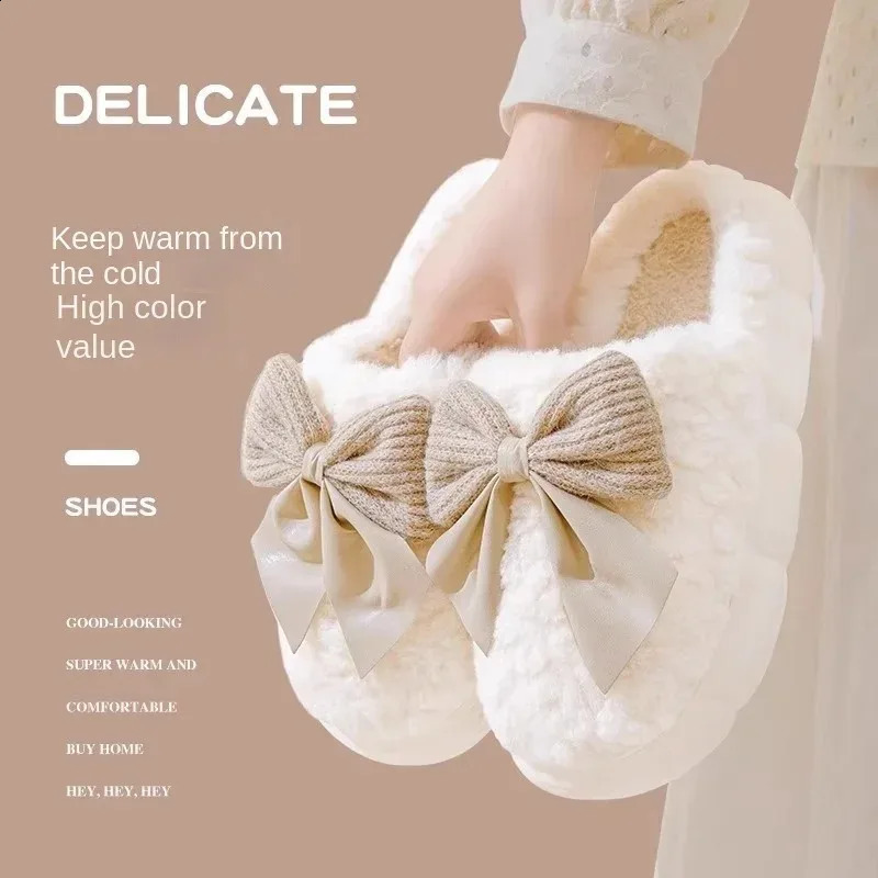 Cotton slippers for Women Autumn and Winter Thick Sole Indoor Home Warm Couples Shoes Bow NonSlip Flat Platform Womens Slipper 251023