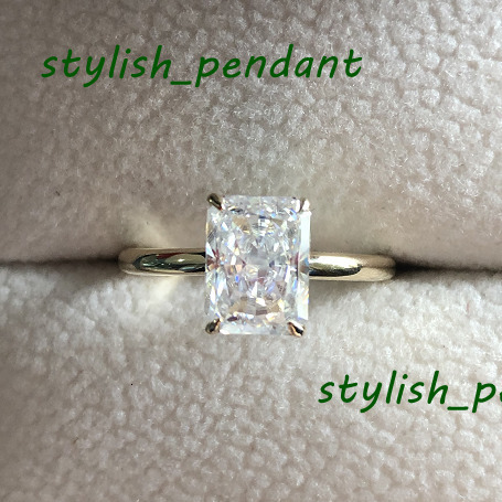 14K Solid Yellow Gold Ring 6x8mm Ice Crushed Cut White Moissanite Wedding Ring 2ct Moissanite Engagement Ring