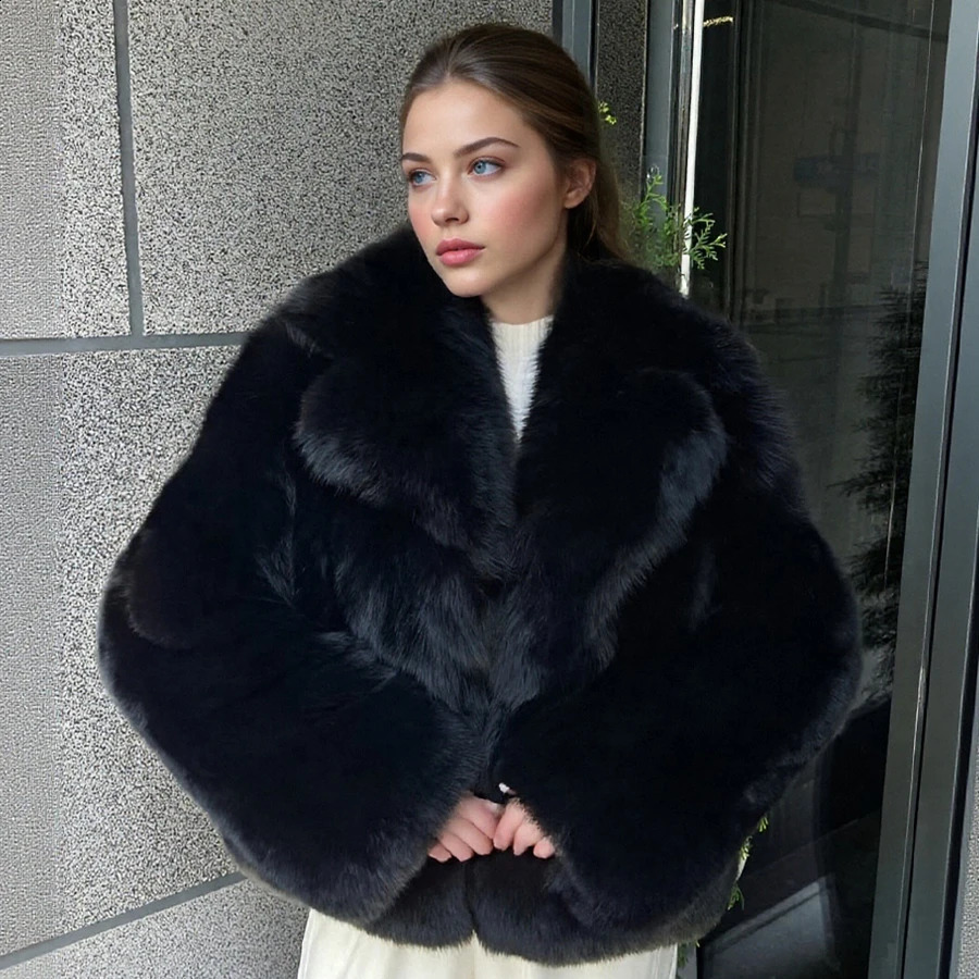 Black Fox Fur Coat With Suit Collar Natural Full Skin Fox Fur Jacket Genuine Leather Jackets Selling Real Fur Coat Women 251027