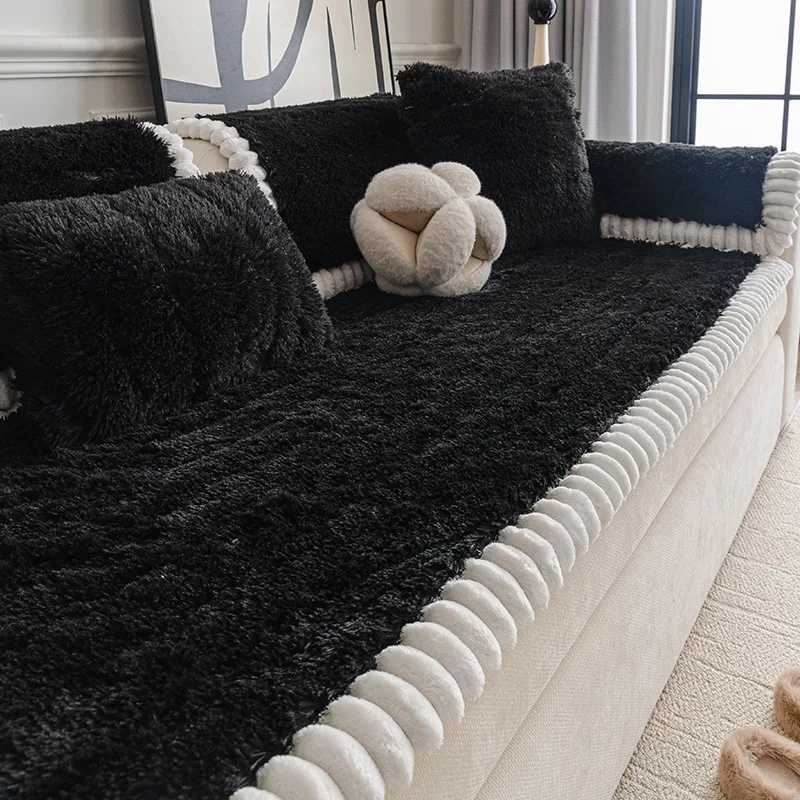 Solid Soft Faux Fur Sofa Cushion Anti Slip Sofa Protective Cover for Autumn and Winter Thick Warm Home Textiles for Living Room C251028