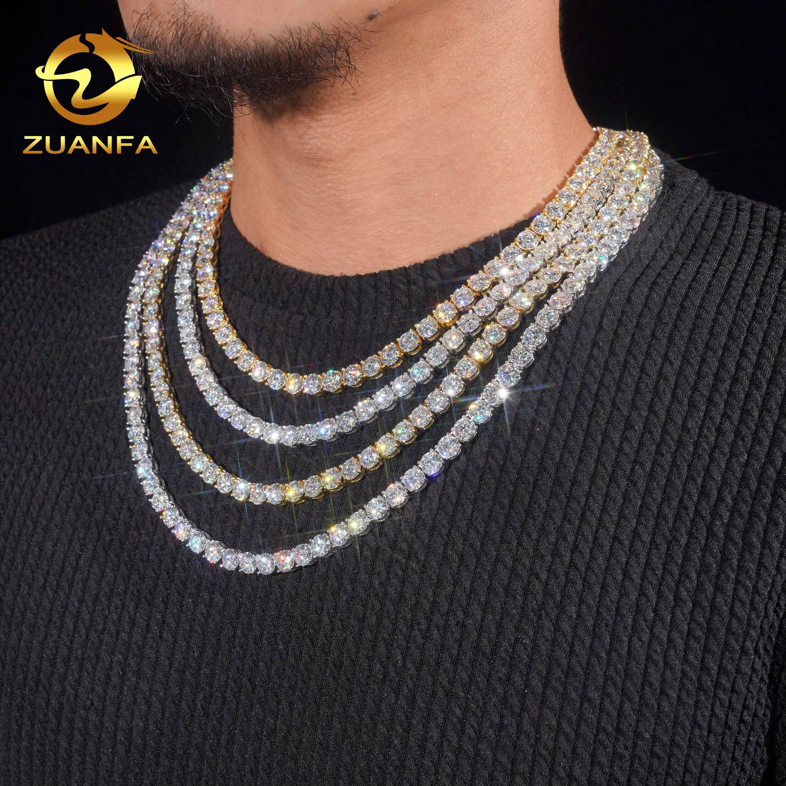 USA Stocks 65mm D Color VVS Moissanite Tennis Chain Necklace 925 Sterling Silver Iced Out Hip Hop Jewelry