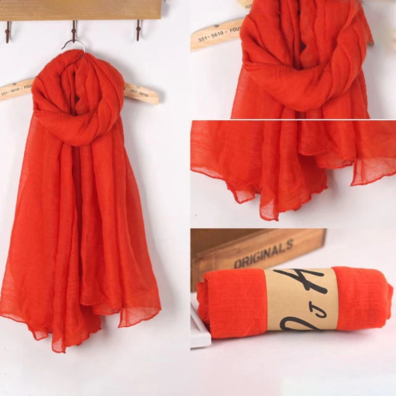 Fashion 16 Colors Women Long Scarf Wrap Scarves Vintage Cotton Linen Large Shawl Hijab Elegant Solid Black Red White 251027