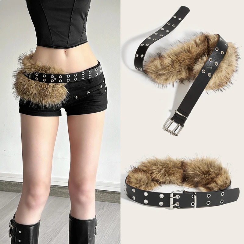 er fake Furry Y2k Belt Subculture Autumn Winter Retro Plush Waist Chain Imitation Fur Waist Seal Girl Sexy Belt 251027