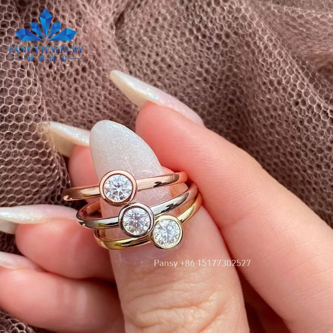FANCY Gems Customized 18k AU750 Rose Gold 10ct D VVS1 Round OEC Cut Bezel Setting Moissanite Solitaire Ring