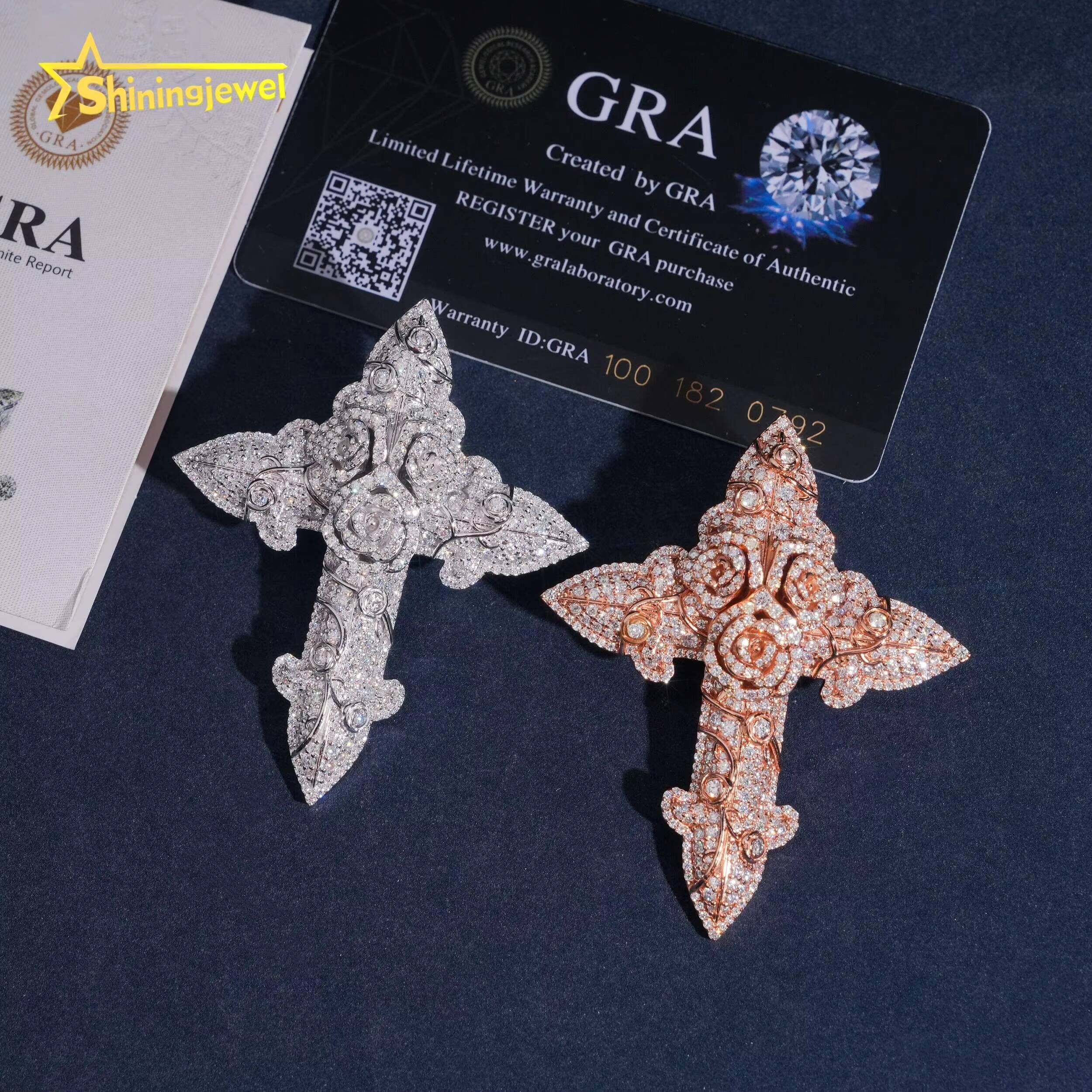 Instock Hip Hop Jewelry Fully Iced Out Pendant Cross Moissanite Pendant Charm Solid 925 Sterling Silver Cross Pendant