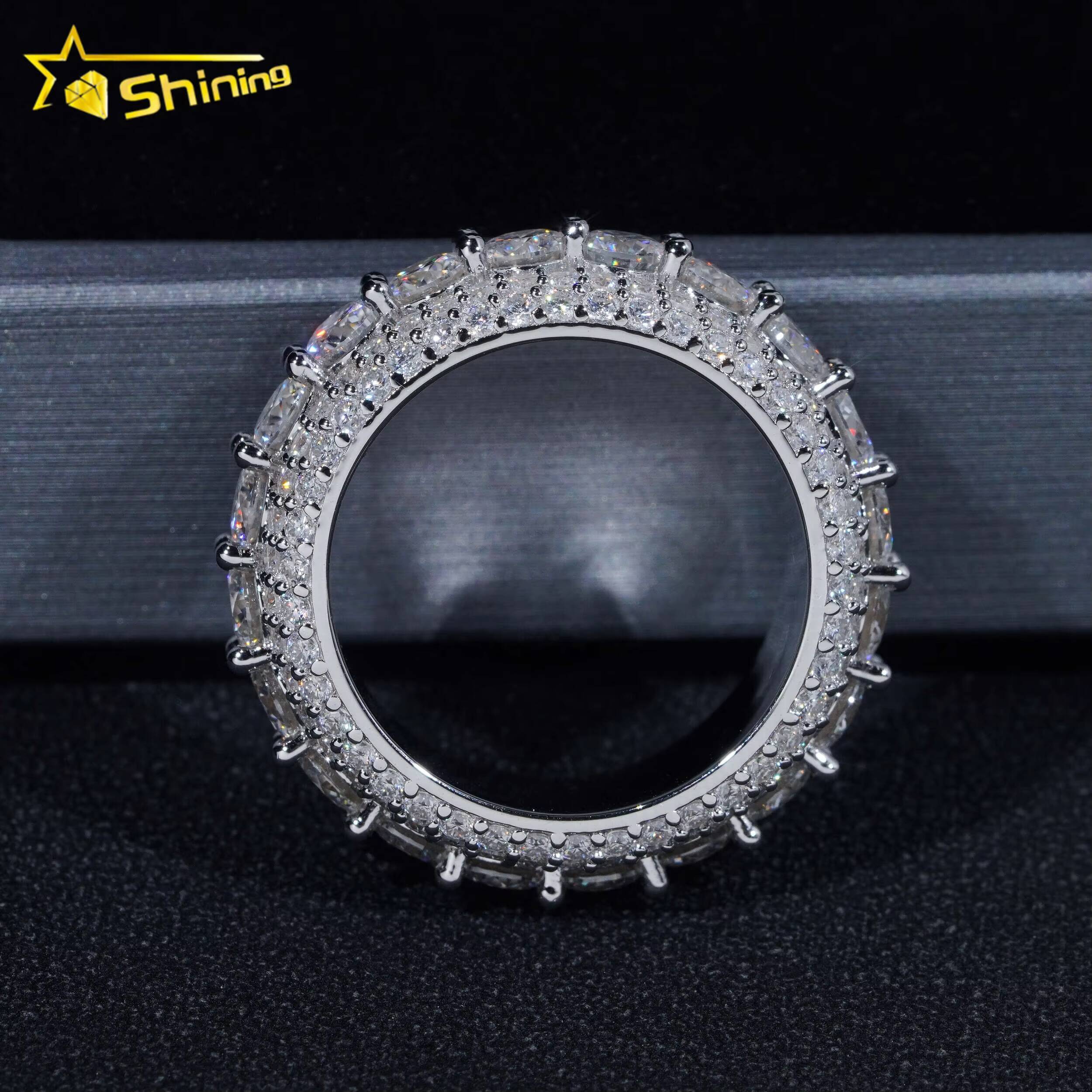 Luxury Rappers Jewelry Gold Plated Solid Inside 925 Sterling Silver Hip Hop Fully Iced Out Moissanite Band Ring