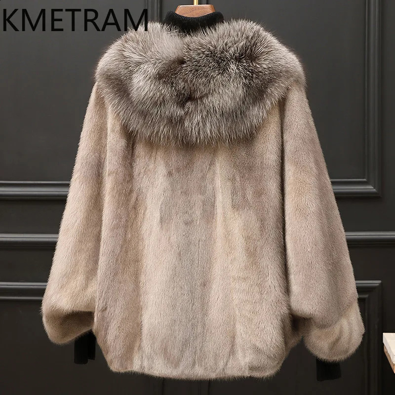 100 Mink Fur Jacket Woman Vneck Short Real Fur Coat Winter Women Clothing Furry Jackets 2025 Fox Fur Collar Fourrure 251027