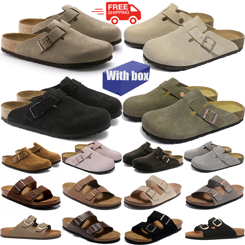 Free shipping with box designer slipper clogs sandals slides men women black suede leather taupe indoor outdoor casual shoe trainers sneakers