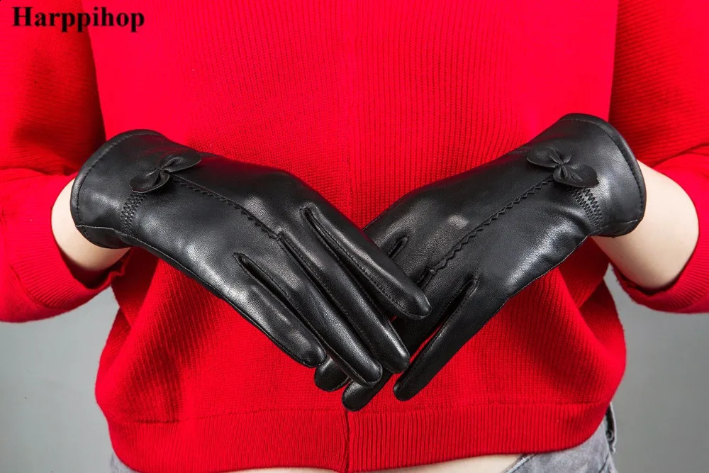 2025 womens genuine leather gloves red sheepskin gloves autumn and winter fashion female windproof gloves 251027