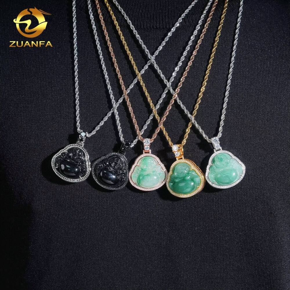 Solid 925 Silver Jade Buddha Moissanite Diamond Pendant Hip Hop Pendant Iced Out Pendant Lucky Pendant