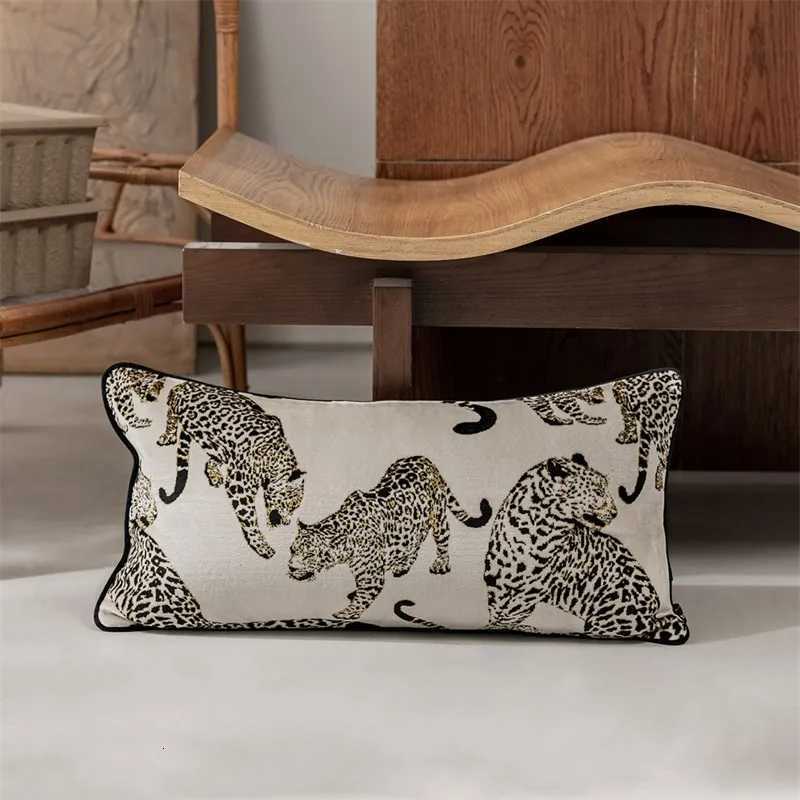 Pillow Case Leopard Chenille Cushion Cover Rectangle 30x60cm case Shell For Sofa Bed Couch Home Decoration Light Luxury Vintage Black C251028