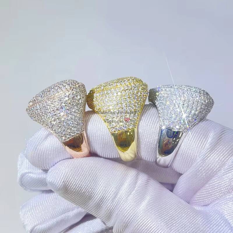 Hip Hop Men Women Iced Out Vvs Moissanite Diamond Micro Pave Heart Ring