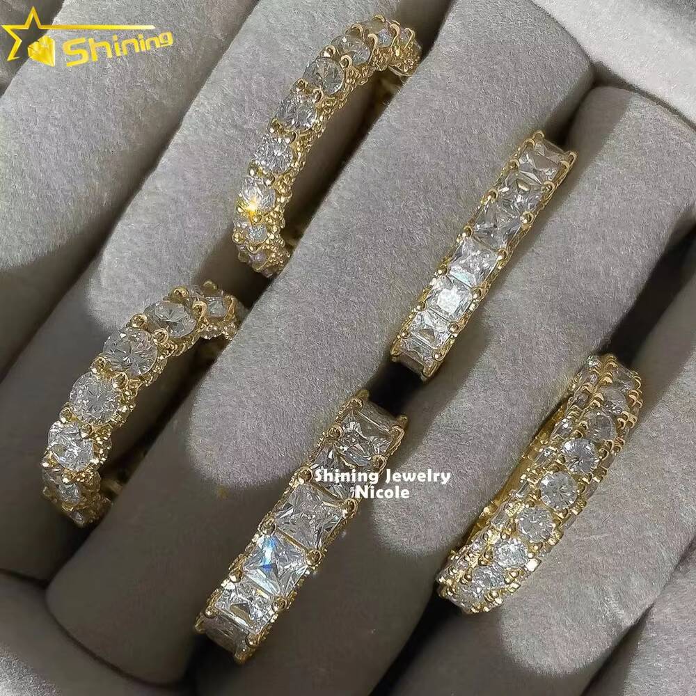 18k Gold Plated Engagement Moissanite Band Radiant Emerald Princess Cut Eternity Rings for Women