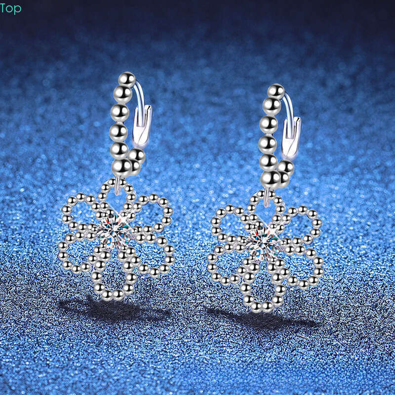 Iced Out VVS D Color Moissanite French Five-Petal Flower Camellia Earrings for Women