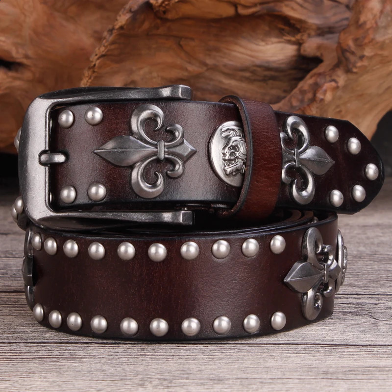 er Metal Rivet Cowboy Belt Top Grain 100 Genuine Leather Cowskin Men Belt Punk Rivet Jeans Belts For Men 251027