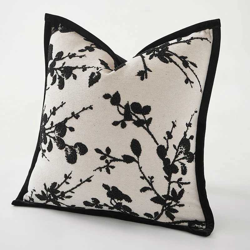 Pillow Case Itan Beige Black Light Luxury Cushion Cover Retro Chenille Plant Jacquard Cover Decorative Modern Throw case C251028
