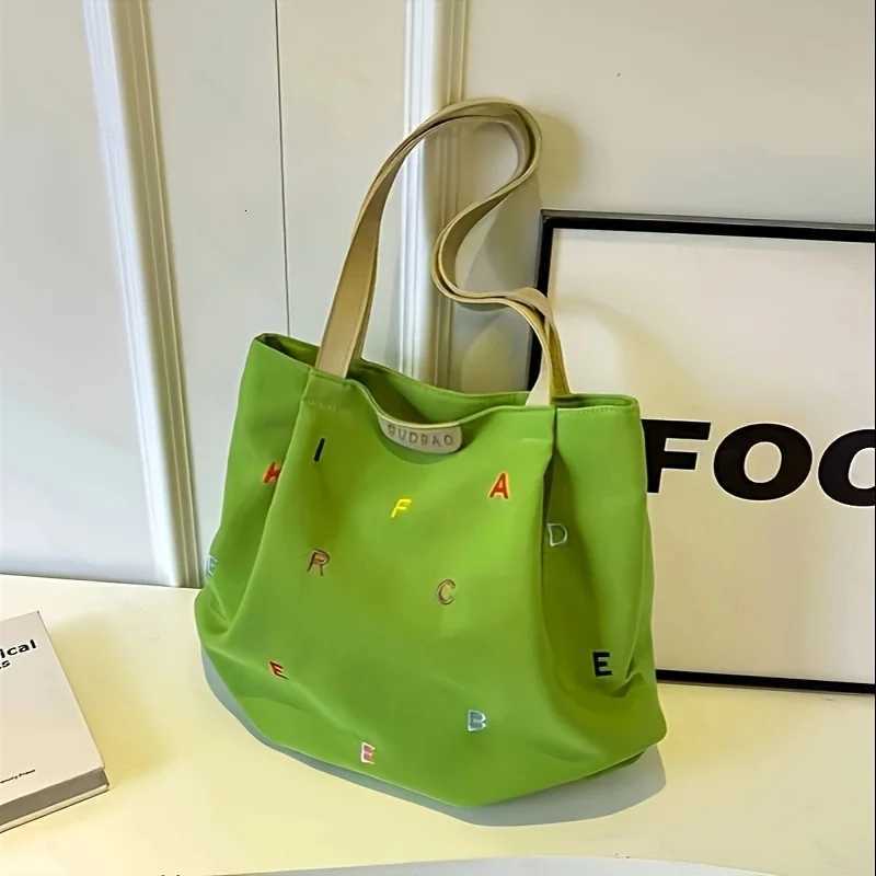 Womens largecapacity canvas handbag fashionable embroidery letter design green shoulder handbagW251028