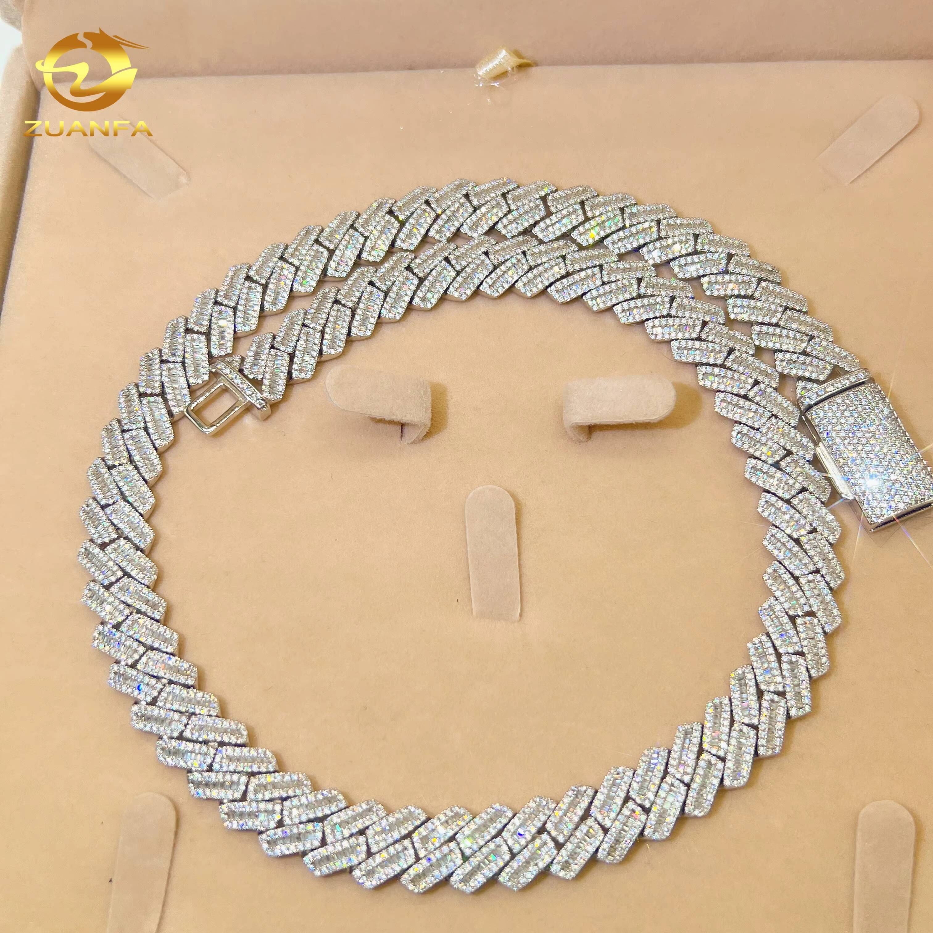 12mm Fine Jewelry Luxury 925 Sterling Silver VVS Moissanite Platinum Hip Hop Custom Iced Out Cuban Link Chain