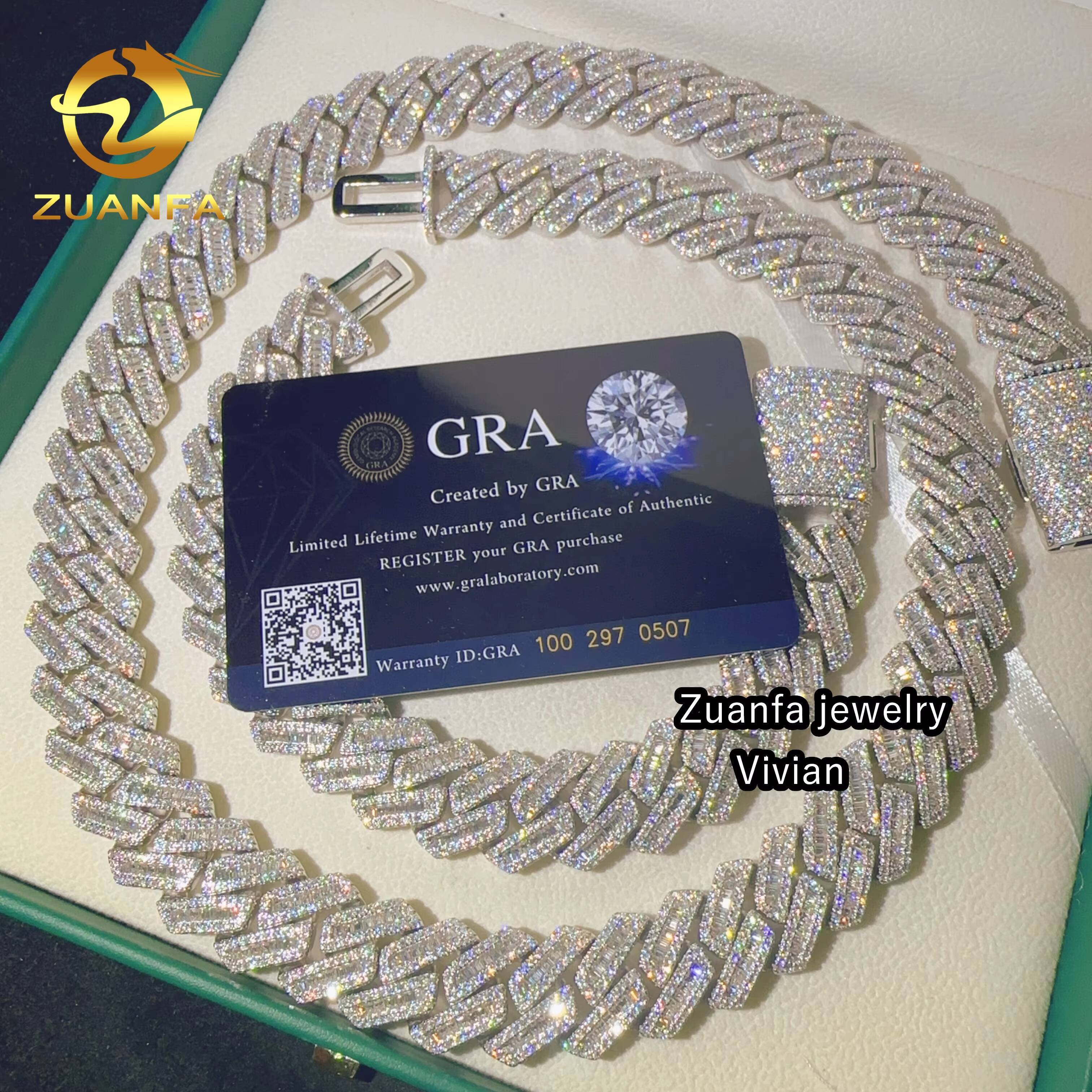 D Color VVS Moissanite 18MM Necklace Sterling Silver 925 Iced Out Hip Hop Miami Fine Jewelry Custom Moissanite Cuban Link Chain