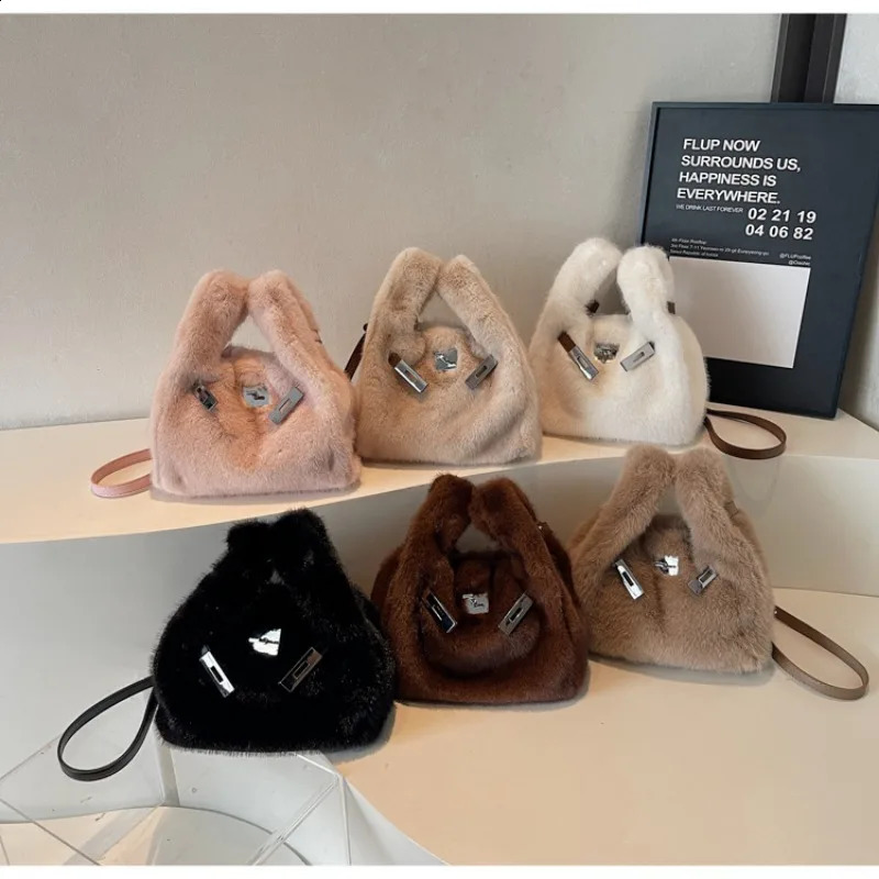 Fashionable Womens Bags Trend Faux Fur Shoulder Bags Plush Faux Mink Handbags Chic Crossbody Bag Solid Color Purses 251104