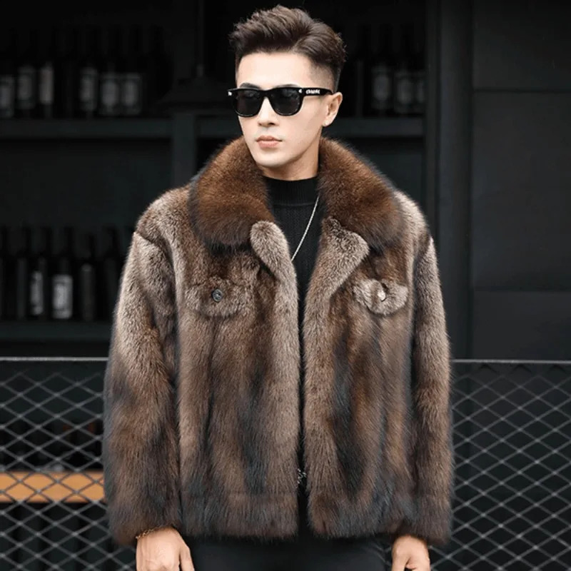 Mens Mink Fur Coat Winter Thicken Outerwear Jacket Short Fashion Comfortable Turndown Collar 251014