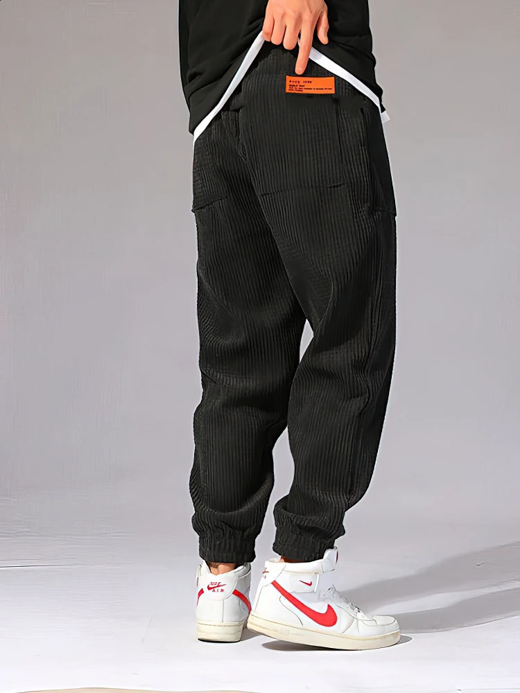 Autumn Winter Warm Motorcycle Jogger Corduroy Pants Men Tech Fleece Sweatpants Casual Harem Male Sport Thermal Trousers 251027