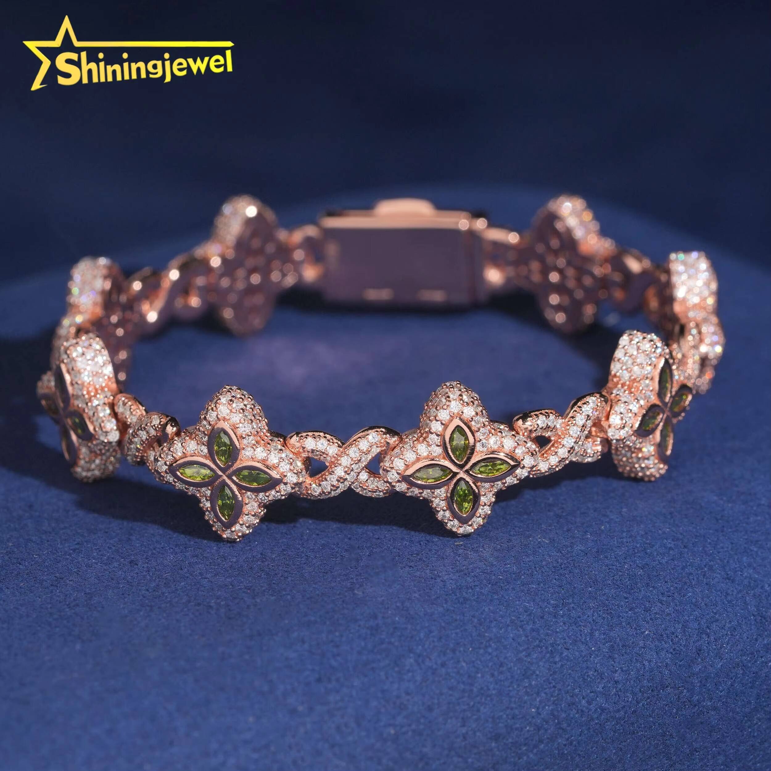 15mm Marquise Cut Color Moisasnite Cuban Bracelet 925 Silver Moissanite Diamond Bracelet Hip Hop Jewelry