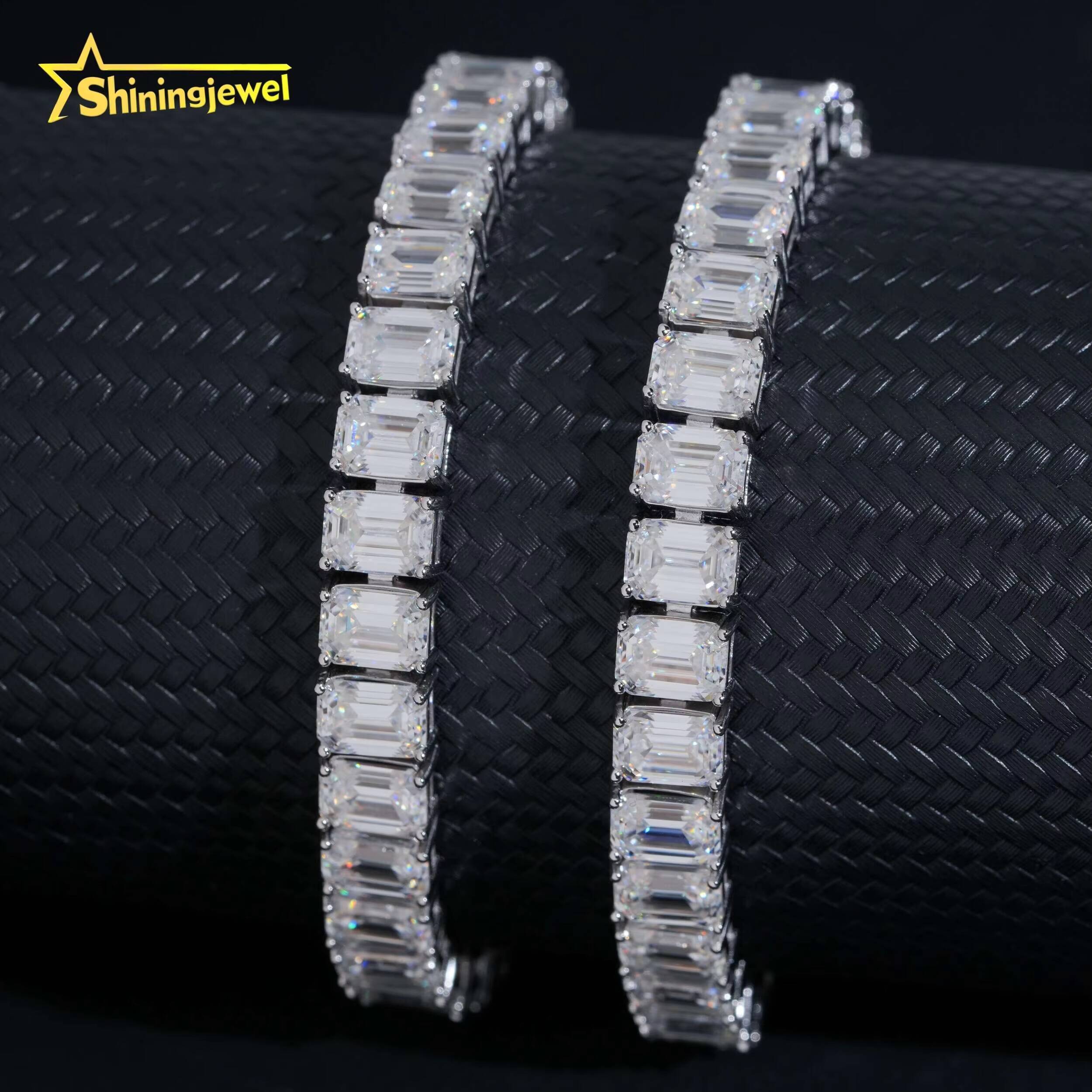 Luxury Fashion Fine Jewelry GRA Certificate 925 Silver Emerald Cut 57mm Moissanite Diamond Tennis Chain Bracelet