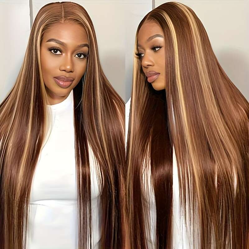 Honey Blonde Wig 13X4 HD Transparent 4/27 Highlight Ombre Lace Front Pre Plucked With Baby 200% Density Straight Glueless Human Hair Wigs For Women