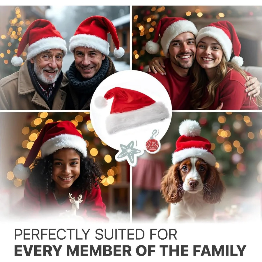 XProtector Santa Hat Large Christmas Hat for Adults Fluffy Christmas Hats for Women and Men Red Velvet Santa Cap Perfect for Ho 251024