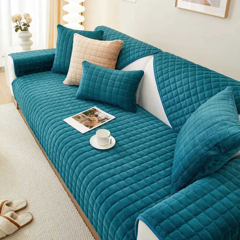 Plush Plaid Sofa Cushion NonSlip Thickened Universal Living Room Sofa Cover Thickened Warm Sofa Back Cover Armrest Towel C251028