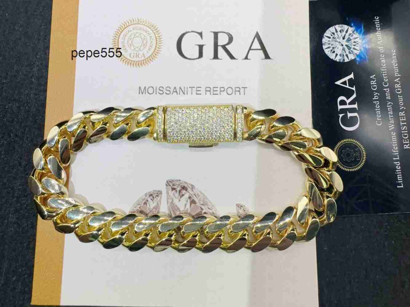 Fashion Sterling Silver 925 VVS Moissanite Lab Diamond Clasp Hip Hop Jewelry 14K Real Gold Plated Cuban Link Chain Bracelet