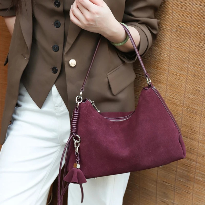 Hifashion Vintage Matte Suede Genuine Leather Underarm Shoulder Bags For Women 2025 Hobo Tote Ladies Handbags 251018