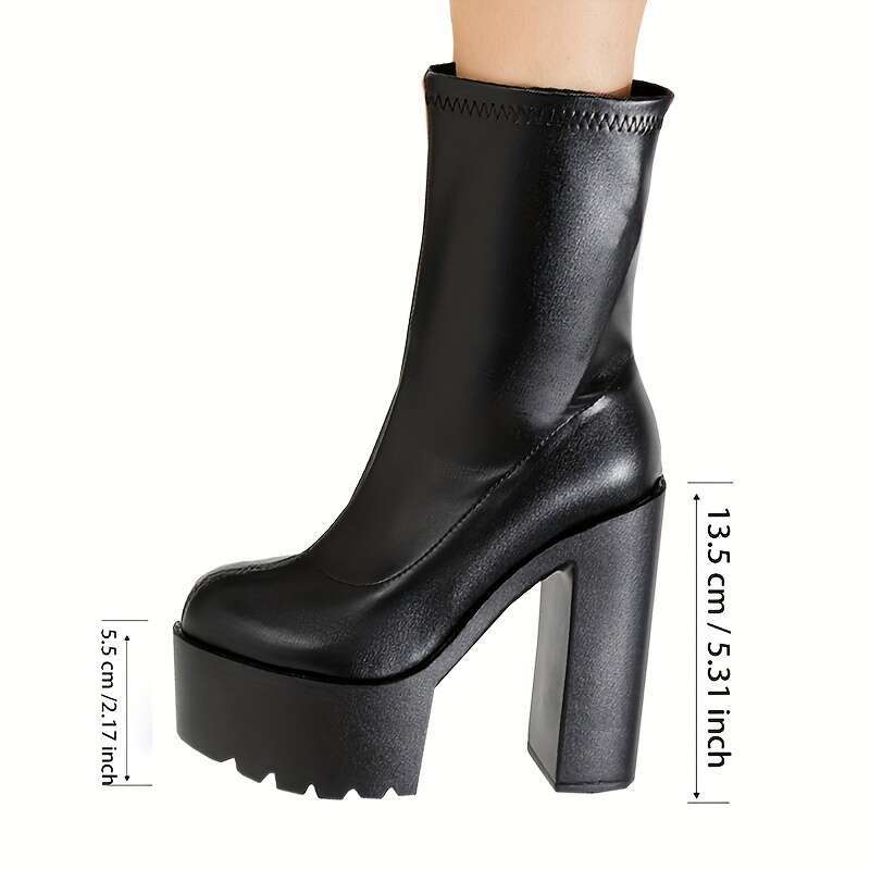 Women's Chunky Platform - Sexy Black Faux Cover Ankle With Elastic Side Zipper, Round Toe & All-Season Versatile Design For Parties, Casual Outin