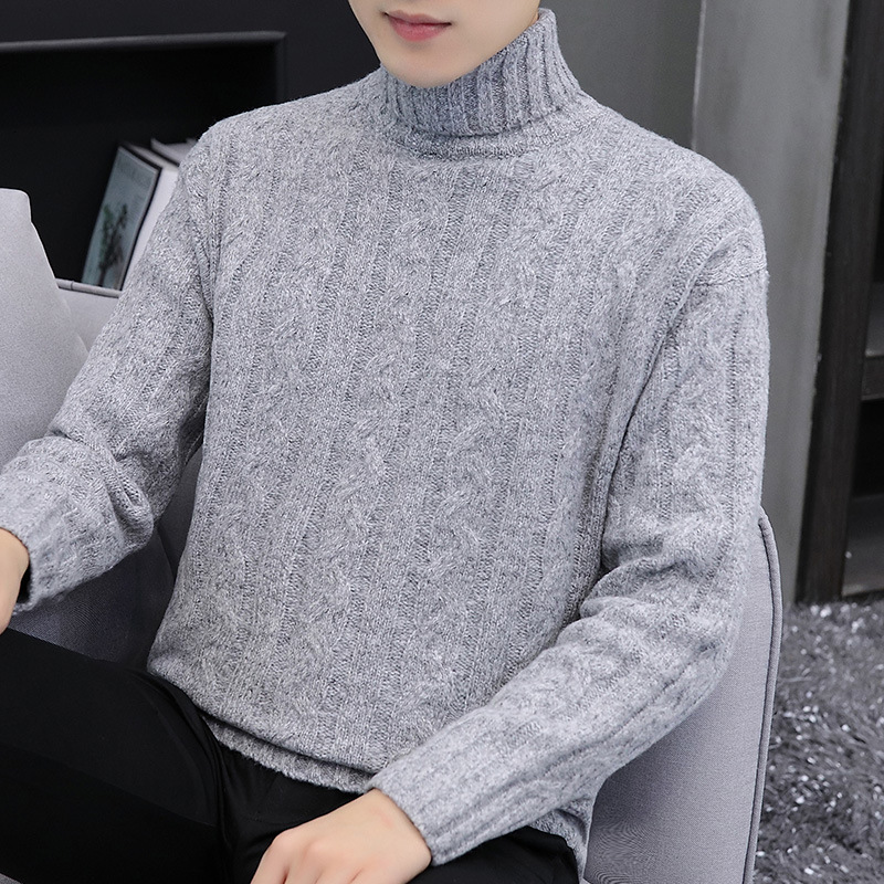 High Collar Sweater For Men Autumn And Winter Cable Knit Solid Color Designer Sweater Thickened Warm Men's Knitted Top Inner Wear