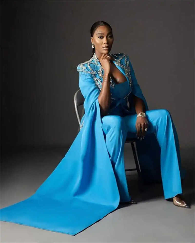 Luxury Suits For Women 2 Pieces Crystal Beadeds Pant Sets One Button Long Sleeve Customized Formal Party Wear