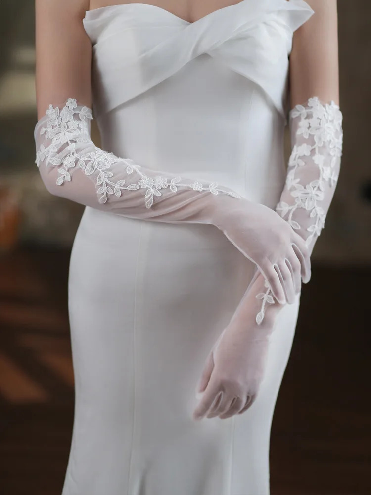 Lace Short Long Bridal Gloves Flower Wristband Wedding Glove For Women Girl Party Evening Dress Jewelry Brides Accessories 251027