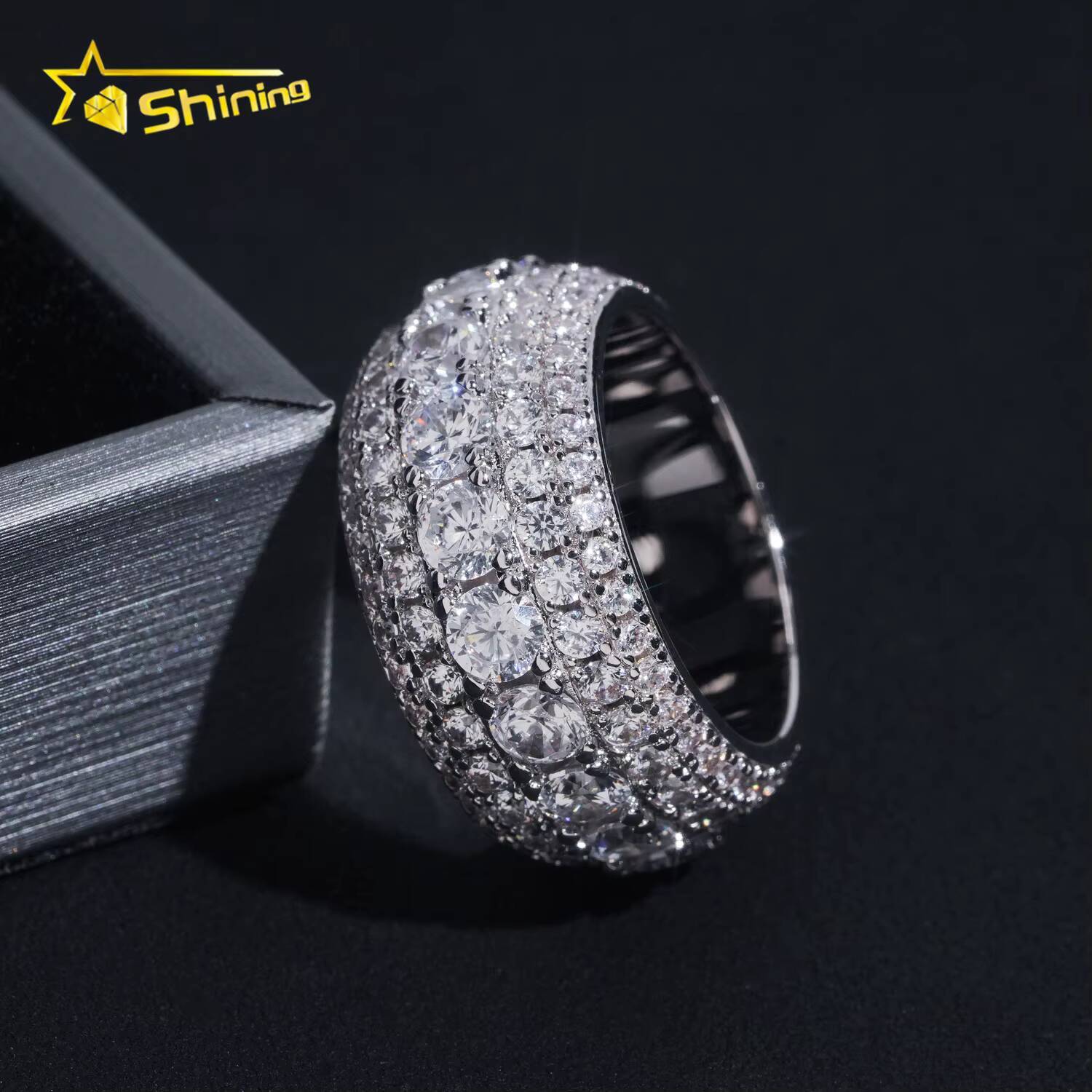Ready to Ship Men Hip Hop Fully Iced Out Moissanite Diamond Ring Fashion Jewelry Rings Brass Moissanite Engagement Ring