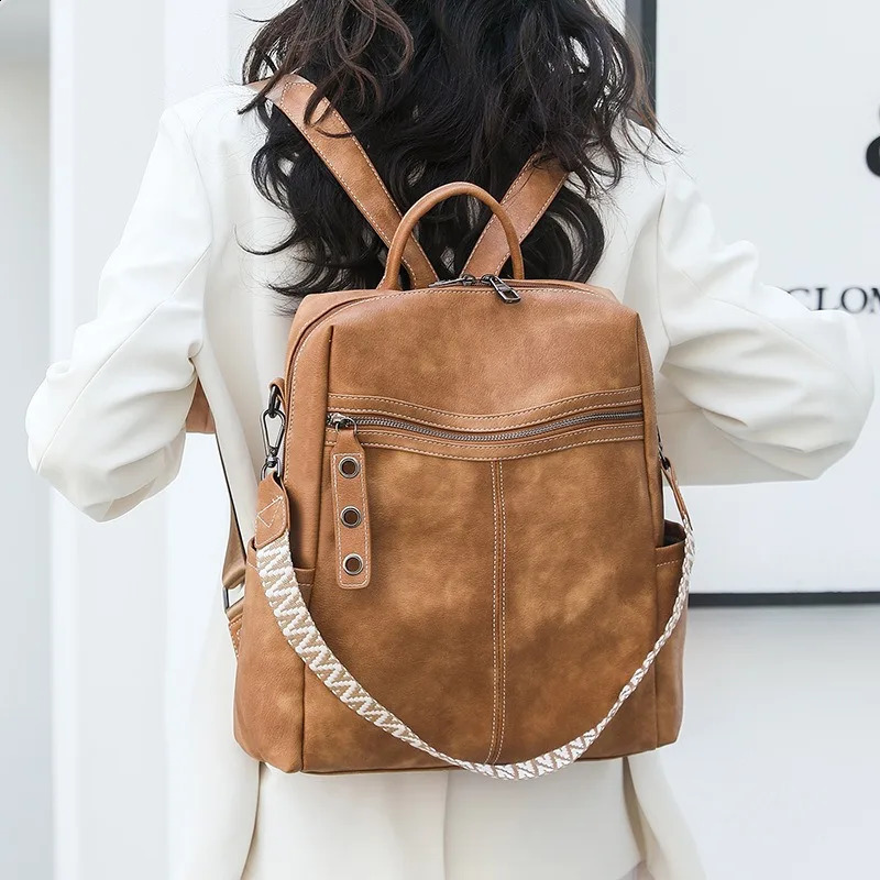 2025 New Autumn and Winter Womens PU Leather Waterproof Fashion Retro Large Capacity Travel Antitheft Backpack Shoulder Bag 251028