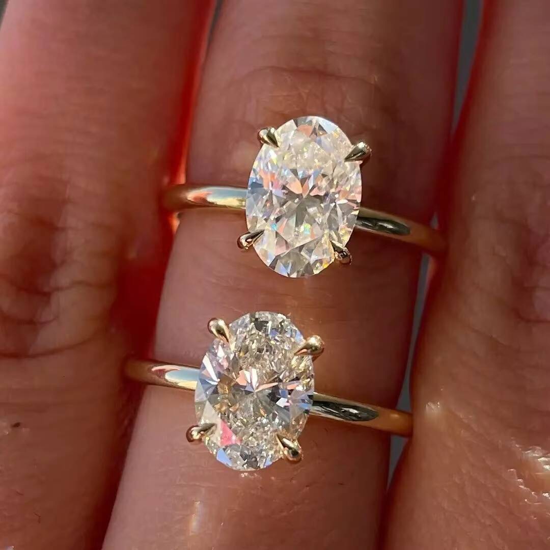 Fine Jewelry S925 Sterling Silver Moissanite Diamond Wedding Rings 18K Solid Gold Solitaire Oval Moissanite Engagement Ring