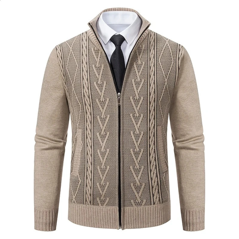 Smart Casual Knitted Sweater Coat Men Cashmere Padded Cardigan Business Cardigans Mens Zip Up Knit Sweatercoat 251017
