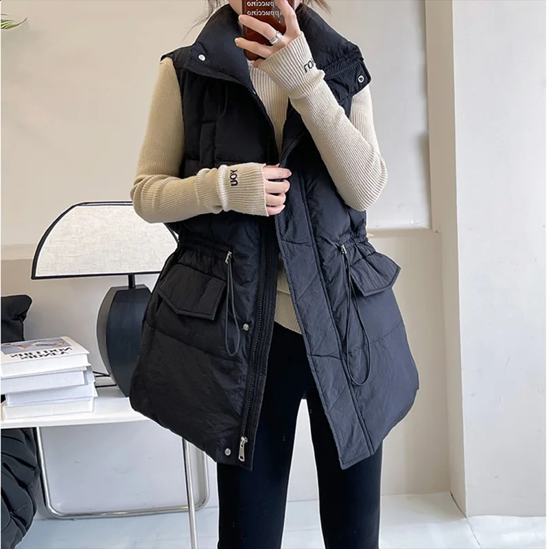 2025Winter Parkas Korean Style Student Waistcoat Womens Outer Wear Sleeveless Down Cotton Vest Jacket Loose Elegant Vest Female 251027