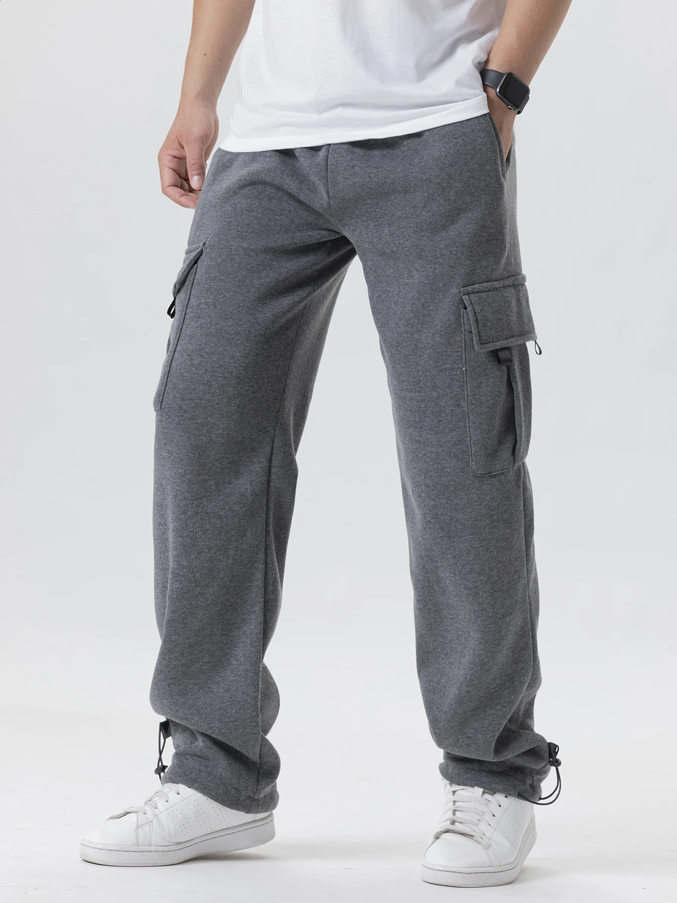 Mens Sweatpants Straight Fit Casual Pants Autumn Winter Men Running Jogger Sports Gym Trousers Solid Color Multipocket 251027