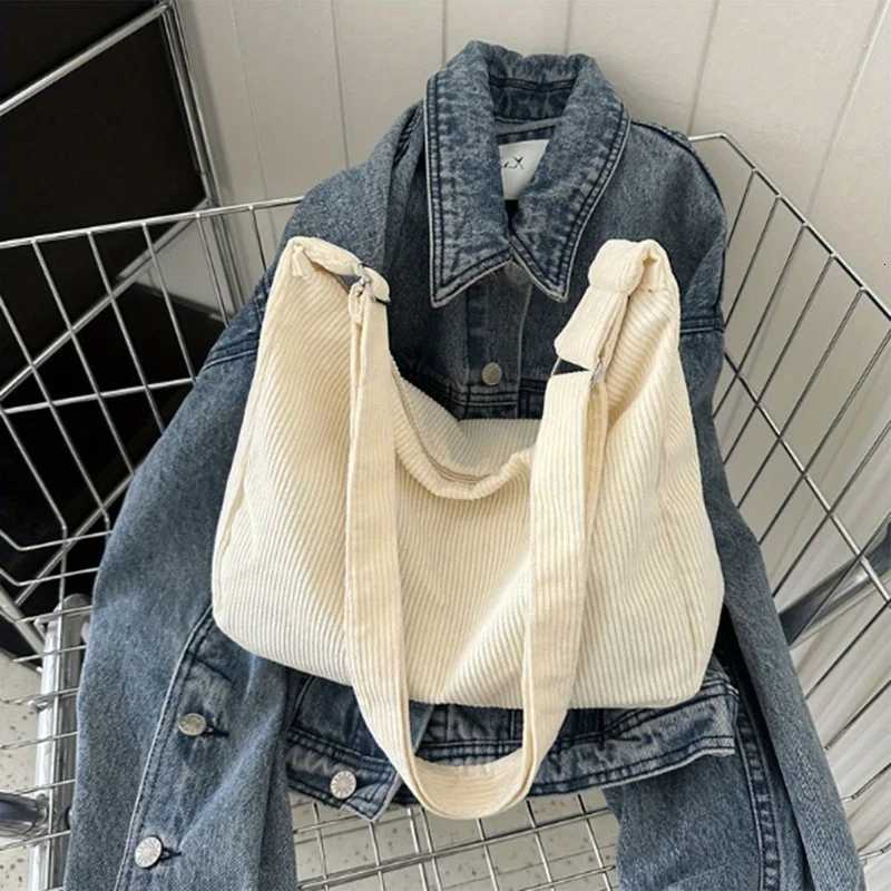 Japanese Style Corduroy Tote Bag Large Capacity Casual Shoulder Bag for Commute College 1PackW251028