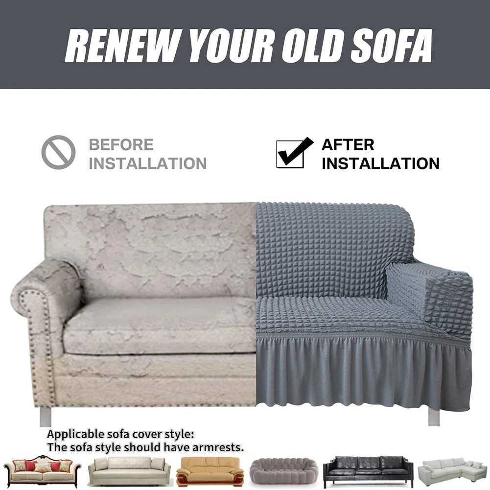 High Elastic Bubble Grid Sofa Cover 1234 With Skirt Hem Universal Stretch Couch Protector For Home Living Room Pet Anti Dirt C251028