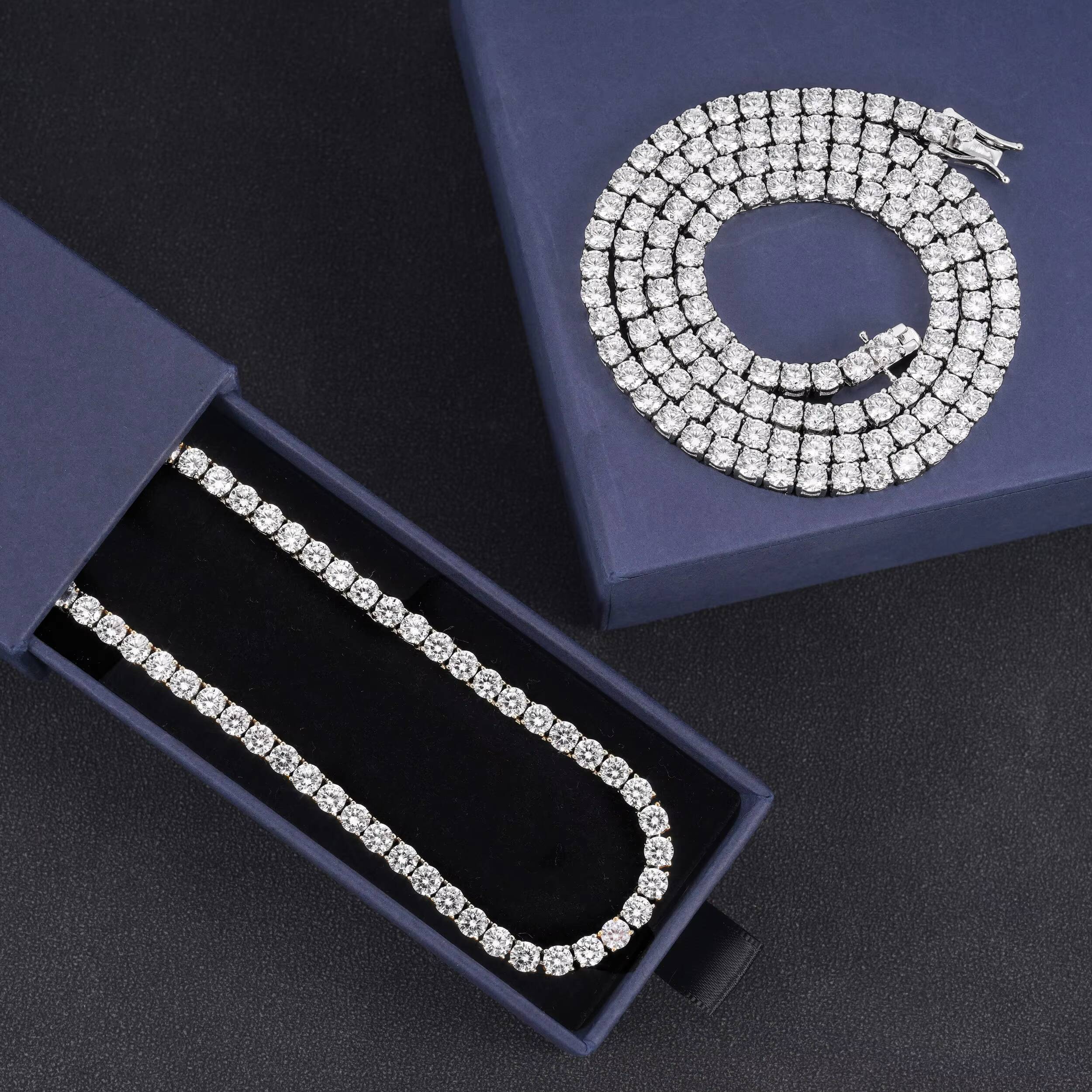 Ready Made Stock Affordable 3mm 4mm 5mm Tennis Chain Moissanite 925 Necklace Bracelet 18k Gold Plated Necklace Hip Hop Rock