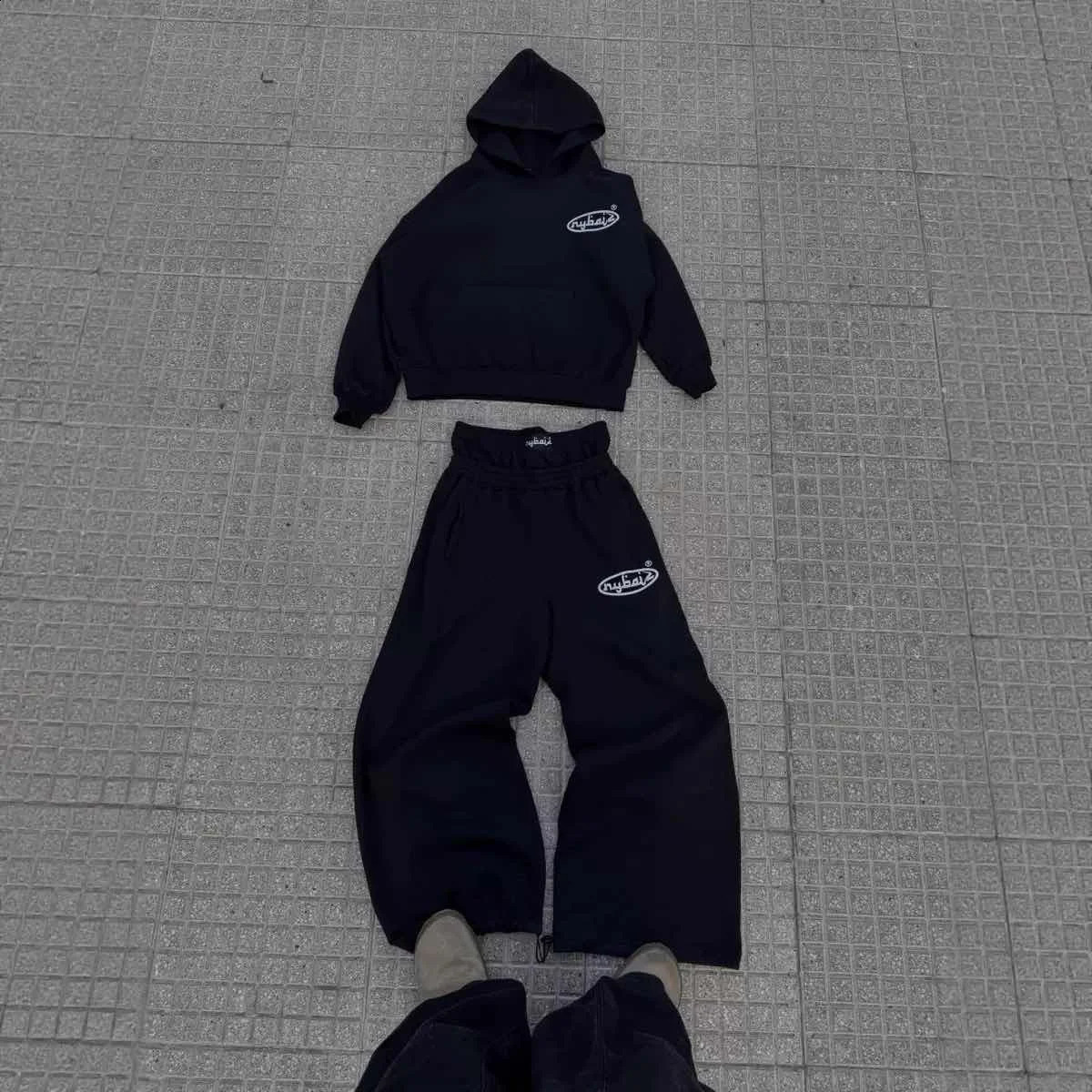 Sports Harajuku Vintage American Black European Autumn Winter Casual Print Hooded Pants Fashion Loose Sweatpants Design 251027