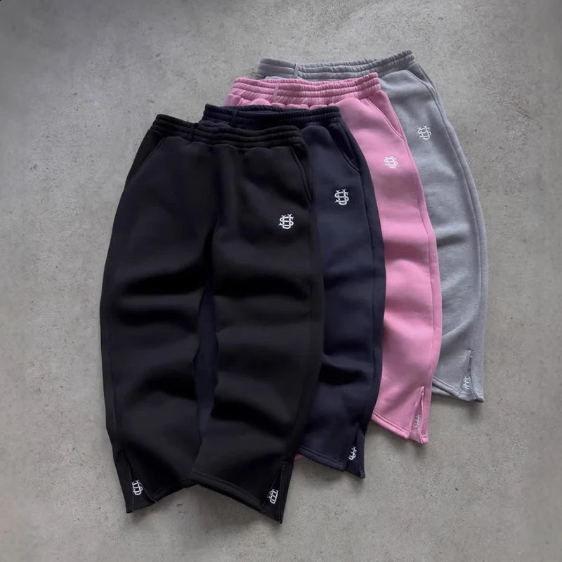 Autumn Drawstring Zipper Sweatpants Solid Color Casual High Street HipHop Rap Y2K Style Waist Trousers 251027