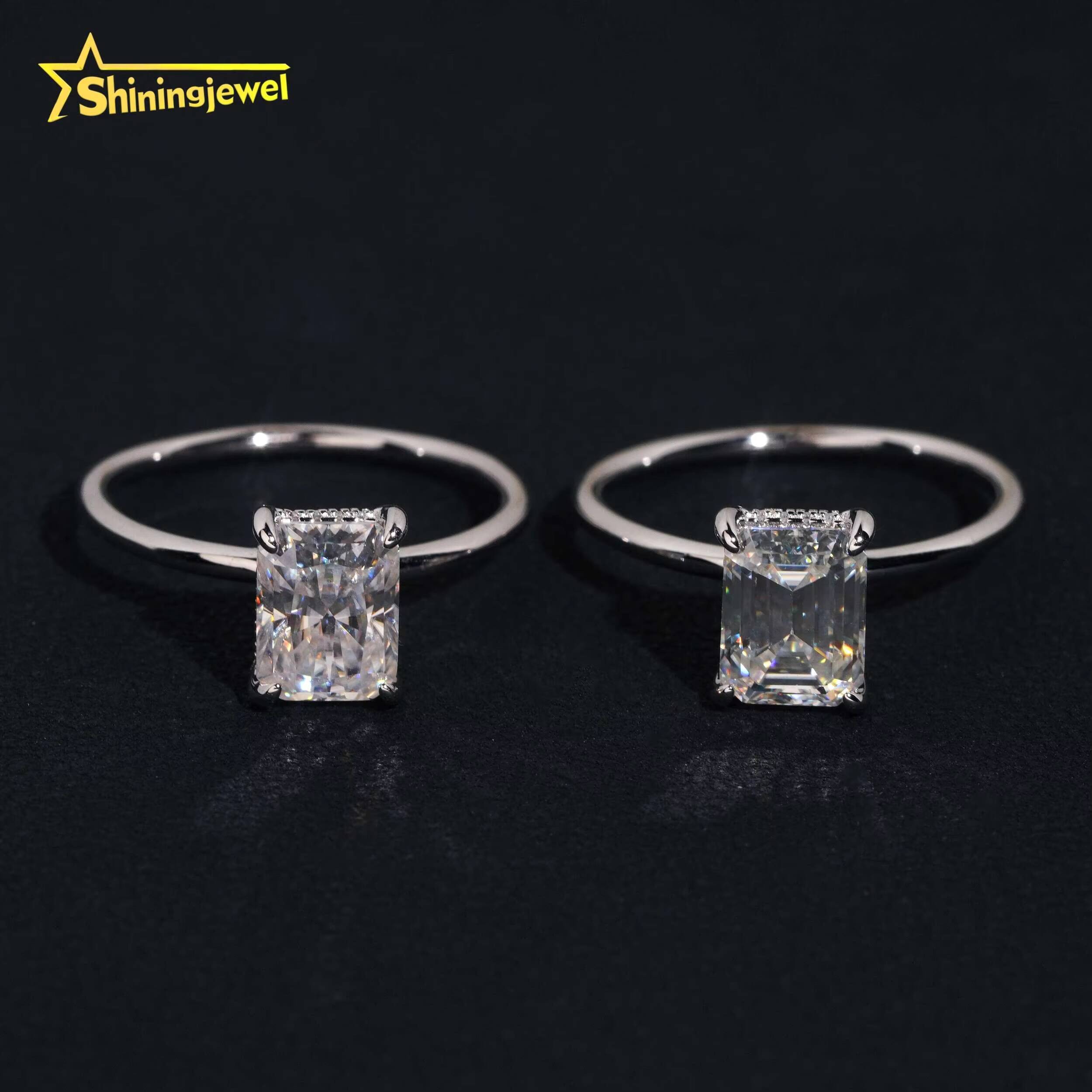 925 Silver 2ct Emerald Cut Moissanite Rings 925 Sterling Silver Custom High Quality Women Wedding Ring Moissanite Jewelry